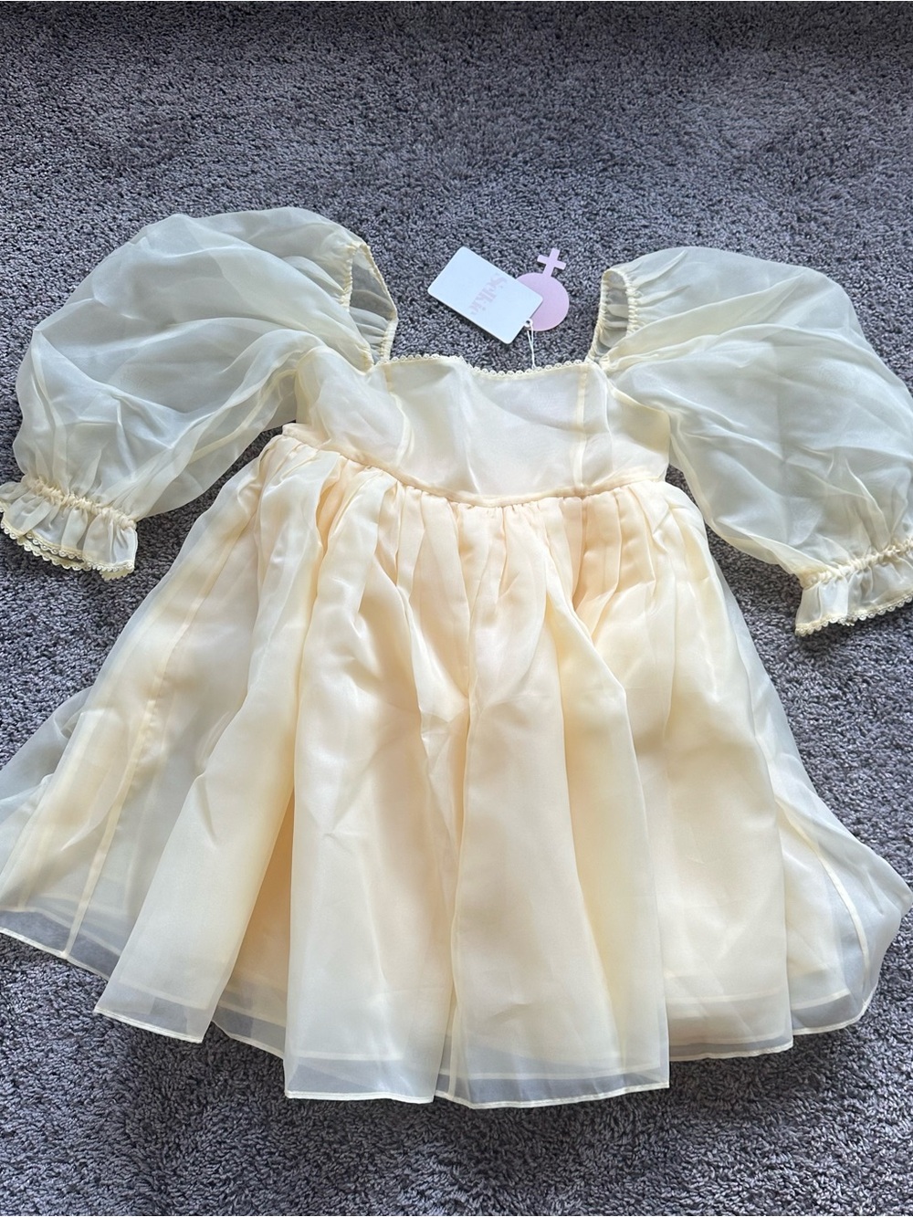 Selkie Pale baby Banana Yellow Puff-Sleeve Babydoll Mini Dress - Picture 3 of 8